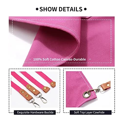 ZOMAO Apron for Women | Cotton Canvas Cross Back Apron with Pockets, Pink, Adjustable Strap (One Size) thumbnail 3