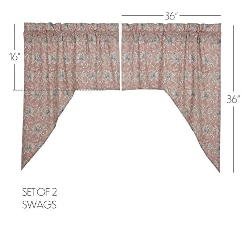 VHC Brands Kaila Country Cottage Vintage Floral Curtain Swag Set of 2 36x36x17 | Rustic Floral Design for Cozy Cottage Vibes thumbnail 2