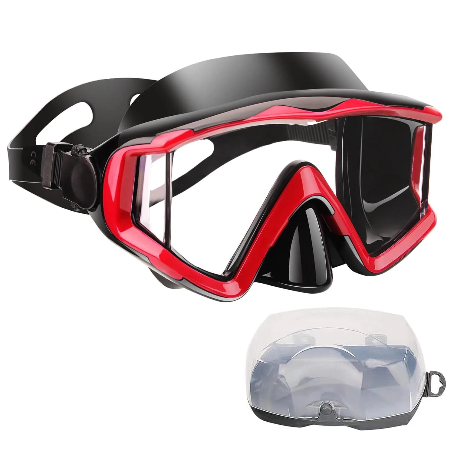 AQUA A DIVE SPORTS Black +Blue Single Lens Diving Mask | Wide View Anti-Fog for Adults — Red / Adult