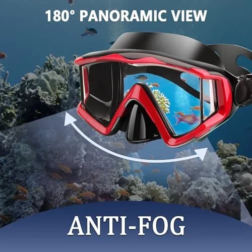 AQUA A DIVE SPORTS Red Single Lens Diving Mask | 180° Wide View Anti-Fog Polycarbonate Lenses thumbnail 5