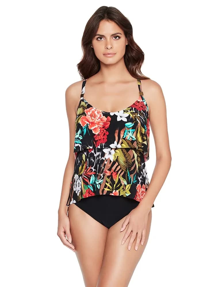 MagicSuit Women's Swimwear Lucky Stars Grace Soft Cup Tankini Bathing Suit Top Separate, Black/Gold, 14 | Supportive, Adjustable Straps — Multi / 14