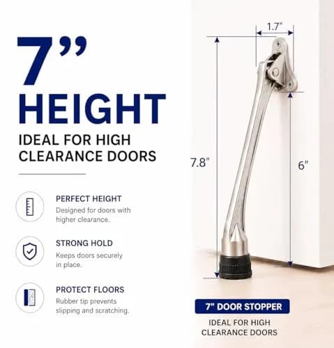 HOME&I 7" Kick Down Door Stopper, Extended Reach Zinc Alloy Door Stop with Leaf Spring & Non-Slip Rubber Foot thumbnail 6