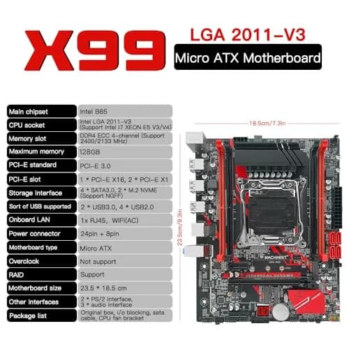 MACHINIST E5 RS9 LGA 2011-V3 Motherboard Intel X99 Server Micro ATX 23.5cm x 18.5cm thumbnail 4