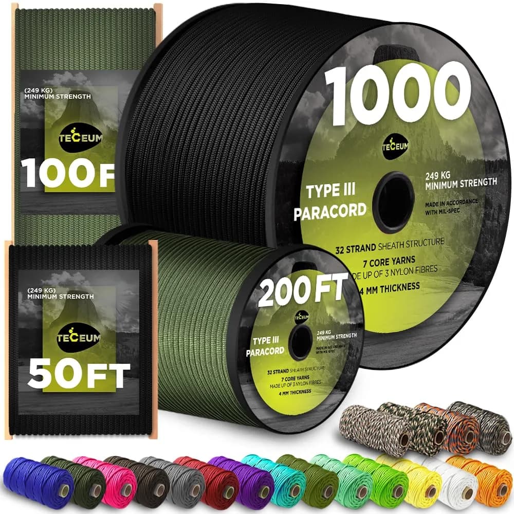 TECEUM Paracord Rope Type III 550 | MIL-SPEC Outdoor Tactical Cord, 100 ft