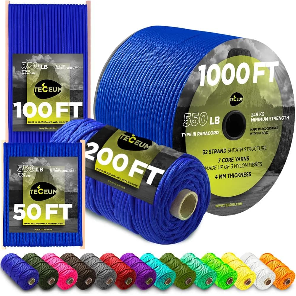 TECEUM Paracord Rope Type III 550 Tactical MIL-SPEC 30.5m (100 ft) | Strong 249kg (550lb) Load Capacity