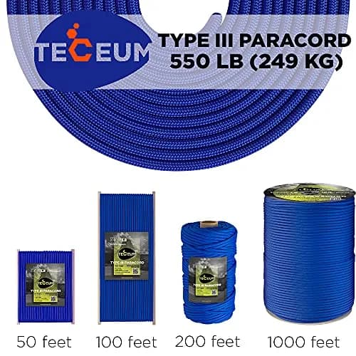 TECEUM Paracord Rope Type III 550 Tactical MIL-SPEC 30.5m (100 ft) | Strong 249kg (550lb) Load Capacity thumbnail 9