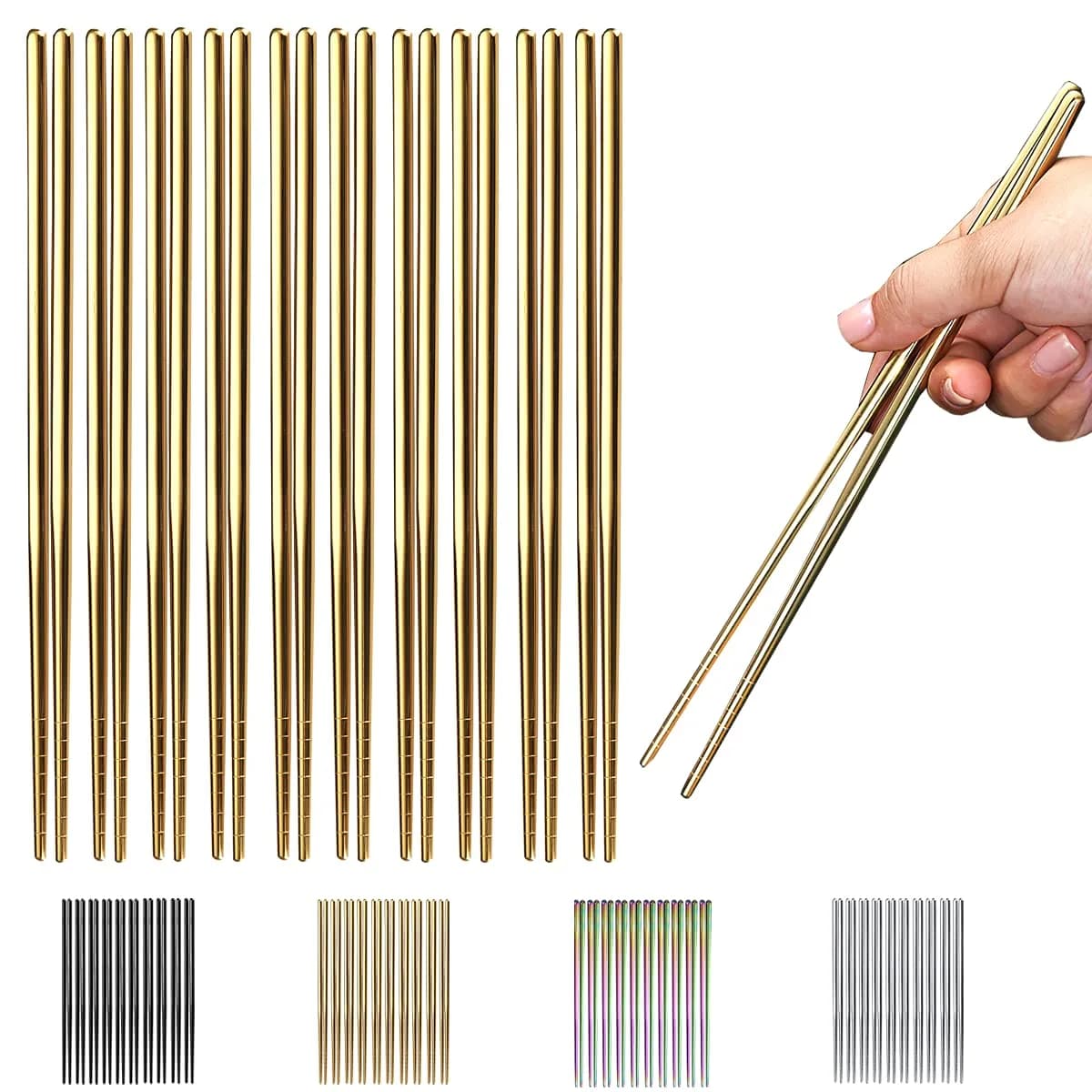HOMQUEN Stainless Steel Reusable Chopsticks 8.9 Inch | Dishwasher Safe & Durable — 3. Gold
