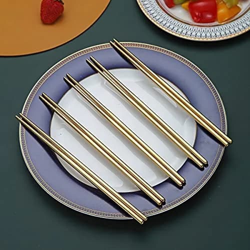HOMQUEN Reusable Stainless Steel Chopsticks 8.9 Inch | Gold Plating, Dishwasher Safe, Japanese & Korean Style thumbnail 3
