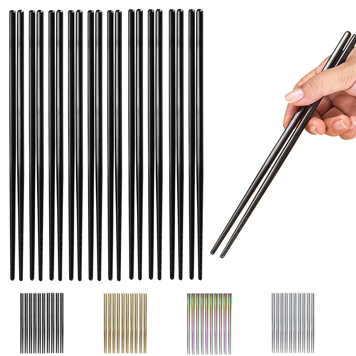 HOMQUEN Stainless Steel Reusable Chopsticks 8.9 Inch | Dishwasher Safe & Durable — 4. Black