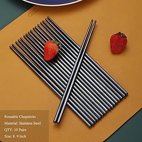 HOMQUEN Reusable Stainless Steel Chopsticks 8.9 Inch | Dishwasher Safe & Durable thumbnail 2