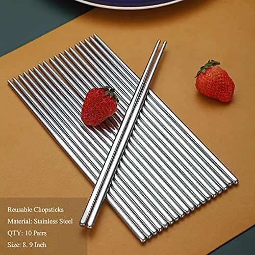 HOMQUEN Stainless Steel Reusable Chopsticks 8.9 Inch | Dishwasher Safe & Durable thumbnail 2