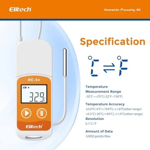 Elitech RC-5+ TE Digital PDF USB Temperature Data Logger 50Pack | High Accuracy External Sensor thumbnail 5