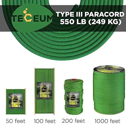 TECEUM Type III 550 Paracord Rope 30.5 m (100 ft) Green | MIL-SPEC Tactical Survival Utility Cord thumbnail 9
