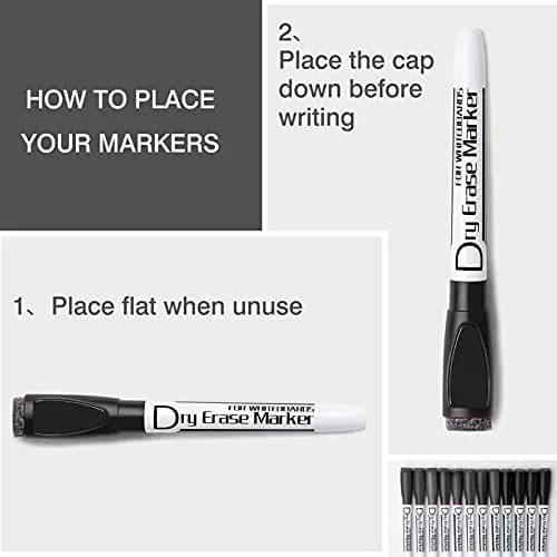 Volcanics Magnetic Dry Erase Markers Fine Tip 1mm Black 12 Pack | Low Odor, Smear-Proof, Vivid Ink thumbnail 7