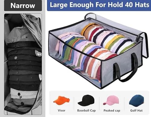 AOODA Hat Storage for Baseball Caps 20"L x 16"W x 6.7"H | Holds up to 40 Caps, Grey thumbnail 2