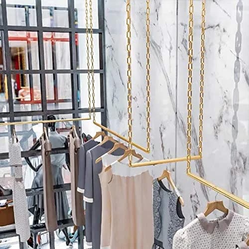 Ethemiable Adjustable Height Clothing Storage Chain Garment Rack 121.9cm (47.2" L) | Gold Metal Boutique Display Shelf thumbnail 8