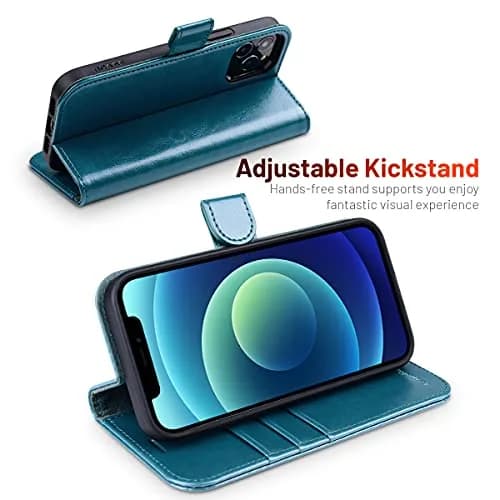 OCASE Wallet Case for iPhone 12/12 Pro | Peacock Blue, RFID Shielding, Kickstand, 6.1" thumbnail 5