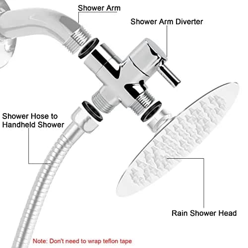NearMoon Solid Brass G1/2" Shower Arm All Metal Universal 3-Way Diverter Valve for Handheld and Fixed Head, Replacement Component Adapter (Chrome Finish) thumbnail 4