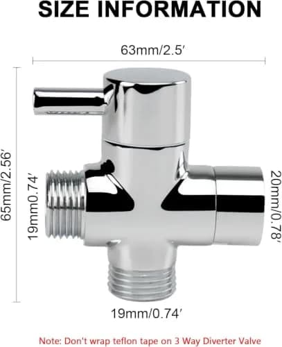 NearMoon Solid Brass G1/2" Shower Arm All Metal Universal 3-Way Diverter Valve for Handheld and Fixed Head, Replacement Component Adapter (Chrome Finish) thumbnail 2
