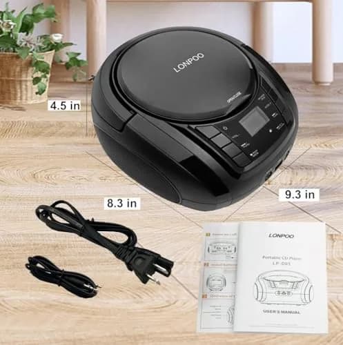 LONPOO Portable CD Player with Bluetooth, USB, AUX, FM Radio, 2.5 lbs (1.13 kg) | Retro Boombox with Stereo Speakers thumbnail 6