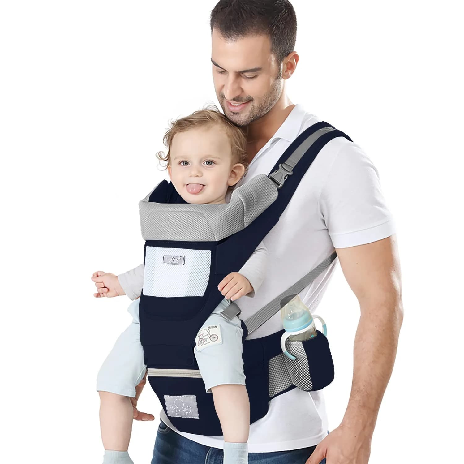 YSSKTC Ergonomic Baby Carrier Hip Seat for Newborns to Toddlers | 2.5-15kg (7-33lbs) Grey — Blue