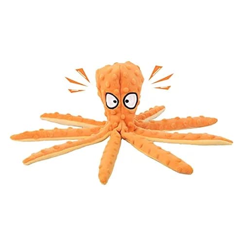 WishLotus Octopus Dog Chew Toy, No Stuffing Plush Dog Squeaky Toy with Crinkle Paper in Legs, Corduroy Interactive Dogs Play Teething Toys for Small, Medium Dogs (Orange) thumbnail 1