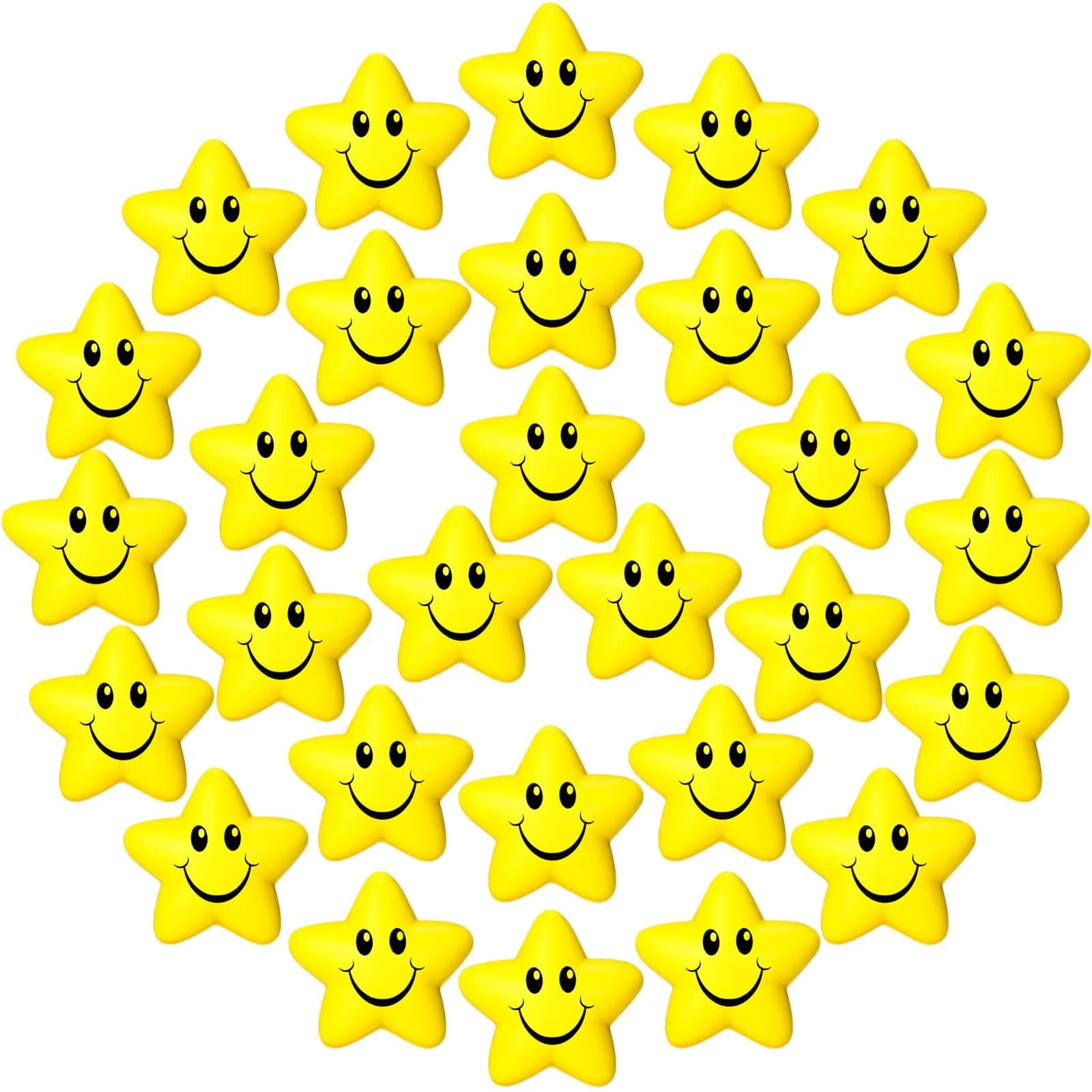Sumind Star Smile Face Foam Balls 5.5 cm (2.16 Inch) Pack of 30 | Non-Toxic Stress Relief Toys — Yellow