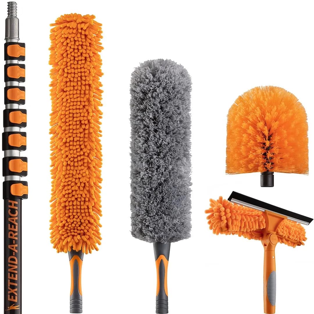 EXTEND-A-REACH High Reach Duster Kit with 12 ft Extension Pole | 20 ft Reach for High Ceilings & Windows — Black and Orange