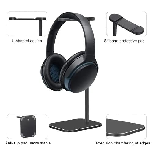 SHUOSUO Black Aluminum Headphone Stand with Solid Metal Base | Modern Minimalistic Design thumbnail 4
