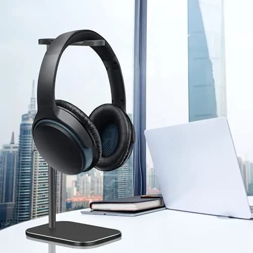 SHUOSUO Black Aluminum Headphone Stand with Solid Metal Base | Modern Minimalistic Design thumbnail 2