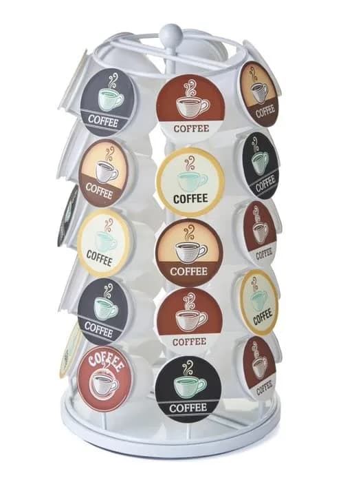 Nifty Solutions ITEM_STAND Black Item Stand | 35 K Cup Capacity, 360° Spin, Modern Counter Organizer — 35 K Cup Holder | White