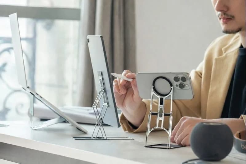 MAJEXTAND Invisible Laptop Stand, Stick-On 6-Level Riser for Mobile Work | Ultra-slim, 18-inch support, 6 height levels thumbnail 8