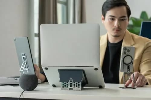 MAJEXTAND Invisible Laptop Stand, Stick-On 6-Level Riser for Mobile Work | Ultra-slim, 18-inch support, 6 height levels thumbnail 9