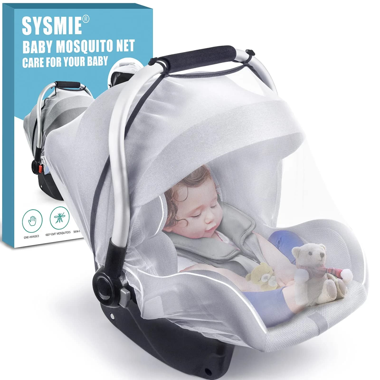 Sysmie Black Mosquito Net for Infant Car Seat & Stroller | Breathable Polyester Mesh, 100cm (39 Inch) Stretchable — White