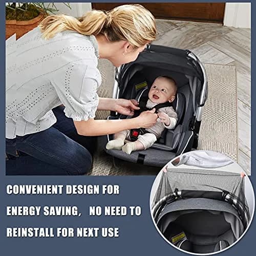 Sysmie Black Mosquito Net for Infant Car Seat & Stroller | Breathable Polyester Mesh, 100cm (39 Inch) Stretchable thumbnail 4