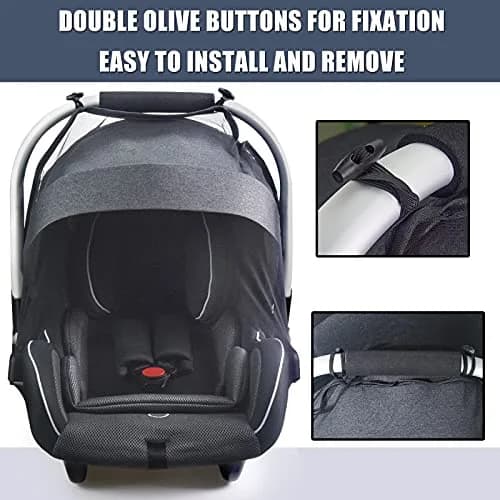 Sysmie Black Mosquito Net for Infant Car Seat & Stroller | Breathable Polyester Mesh, 100cm (39 Inch) Stretchable thumbnail 2