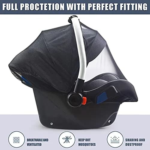 Sysmie Black Mosquito Net for Infant Car Seat & Stroller | Breathable Polyester Mesh, 100cm (39 Inch) Stretchable thumbnail 3