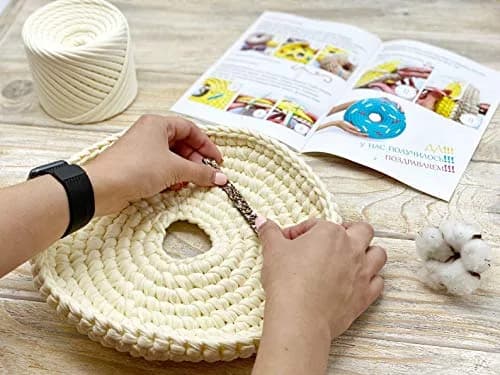 Bobilon Cotton Yarn for Crocheting 5-7mm | Soft Jersey Ribbon, Vanilla thumbnail 6
