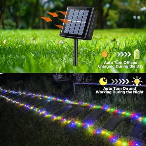 YEGUO Solar Rope Lights Waterproof 66ft 200 LED Multicolor | 8 Modes, IP44, Outdoor Use thumbnail 4