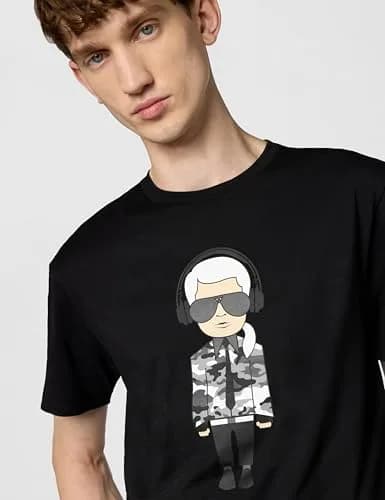 KARL LAGERFELD Men's Karl Character Headphones Shirt, Black, XL | Reflective Graphic Cotton Tee thumbnail 5