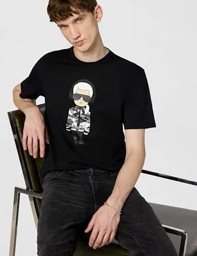 KARL LAGERFELD Men's Karl Character Headphones Shirt, Black, L | Reflective Graphic Cotton T-Shirt thumbnail 2