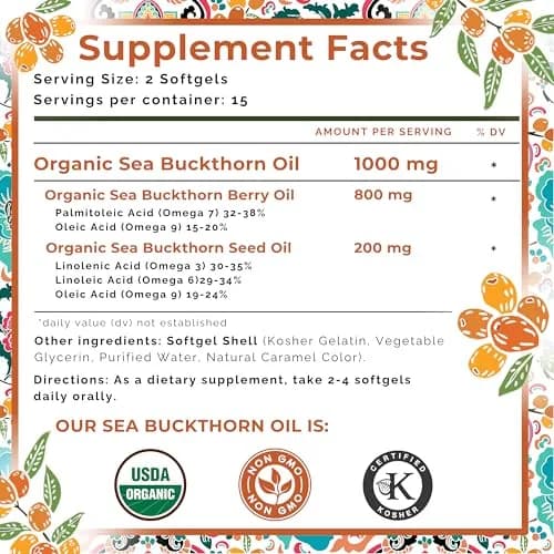 SeabuckWonders Organic Sea Buckthorn Oil Omega-7 Complete, 30 Softgels thumbnail 7