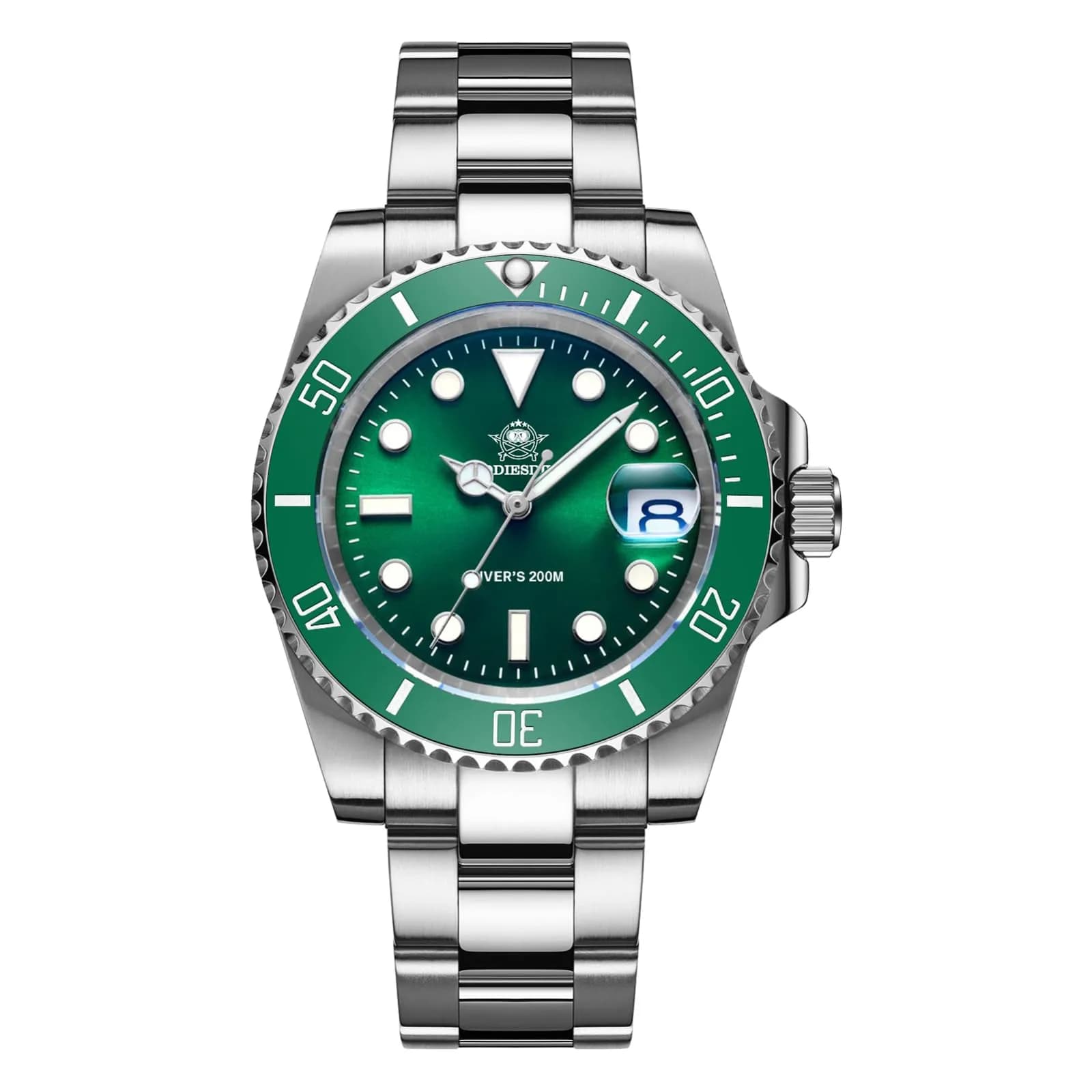ADDIESDIVE Men's Quartz Dive Watch 41mm Black Dial Stainless Steel | 200M Water Resistant — pure green