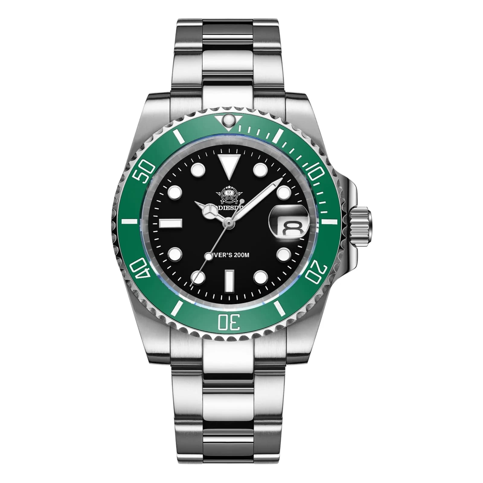 ADDIESDIVE Men's Quartz Dive Watch 41mm Black Dial Stainless Steel | 200M Water Resistant — black and green