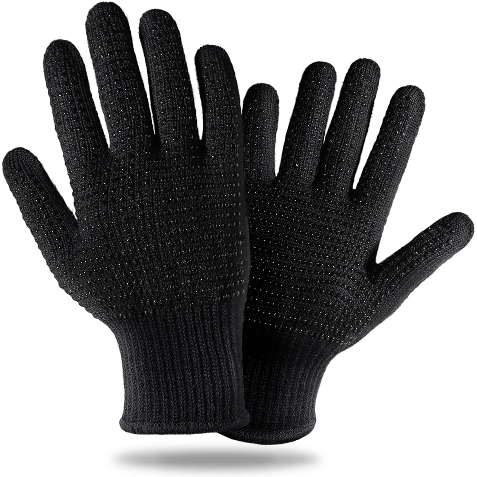 Teenitor Heat Resistant Gloves With Silicone Bumps For Hair Iron Tool, Professional Heat Gloves For Hair Styling, Black (2-Pack)
