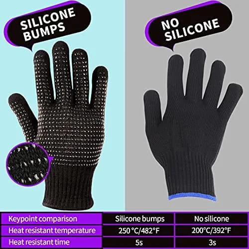Teenitor Heat Resistant Gloves With Silicone Bumps For Hair Iron Tool, Professional Heat Gloves For Hair Styling, Black (2-Pack) thumbnail 3