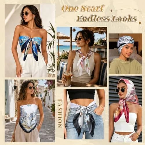 AWAYTR 4-Pack 35x35 Inch Satin Head Scarves for Women | Silk-like Hair Bandanas for Braids & Sleep thumbnail 5