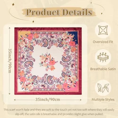 AWAYTR 4-Pack 35x35 Inch Satin Head Scarves for Women | Silk-like Hair Bandanas for Braids & Sleep thumbnail 2