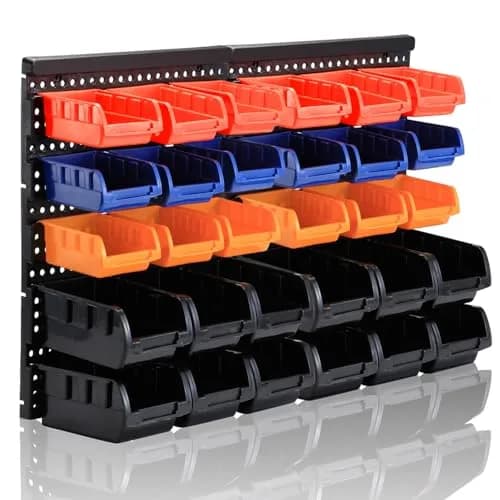 MULSAME Wall Mounted Storage Bins Parts Rack 25.2"x16.2" | Garage Organizer with 4 Colors thumbnail 1