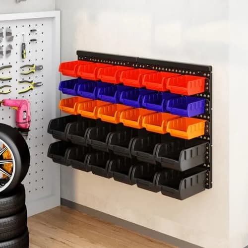 MULSAME Wall Mounted Storage Bins Parts Rack 25.2"x16.2" | Garage Organizer with 4 Colors thumbnail 7
